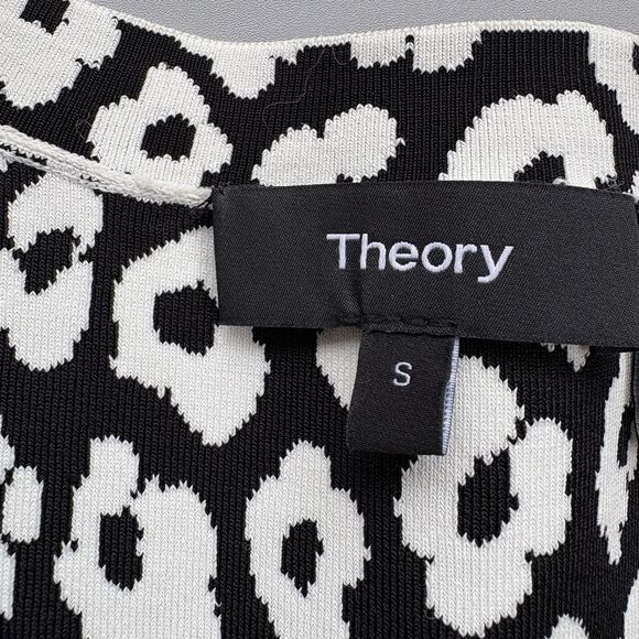 Theory Women Small Jacquard Leopard Print V-Neck Cardigan  Black White Stretchy - Picture 6 of 12